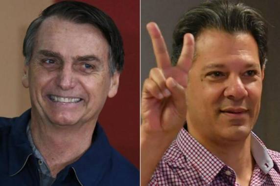 Com 96% das urnas apuradas, o candidato do PSL tinha 46,70% dos votos válidos neste domingo (7), 

contra 28,37% do petista