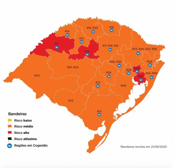 Cruz Alta, Novo Hamburgo, Porto Alegre e Santo Ângelo foram classificadas como de alto risco para o coronavírus