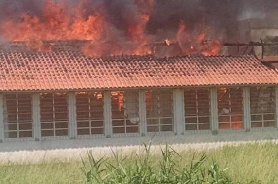 Fogo começou por volta das 14h30 e os 

bombeiros continuam no local mas ninguém ficou ferido