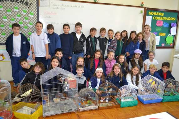 Alunos do 4º ano, da professora Daniela Engel, trouxeram suas 

aves de estimação no encerramento dos estudos sobre os vertebrados
