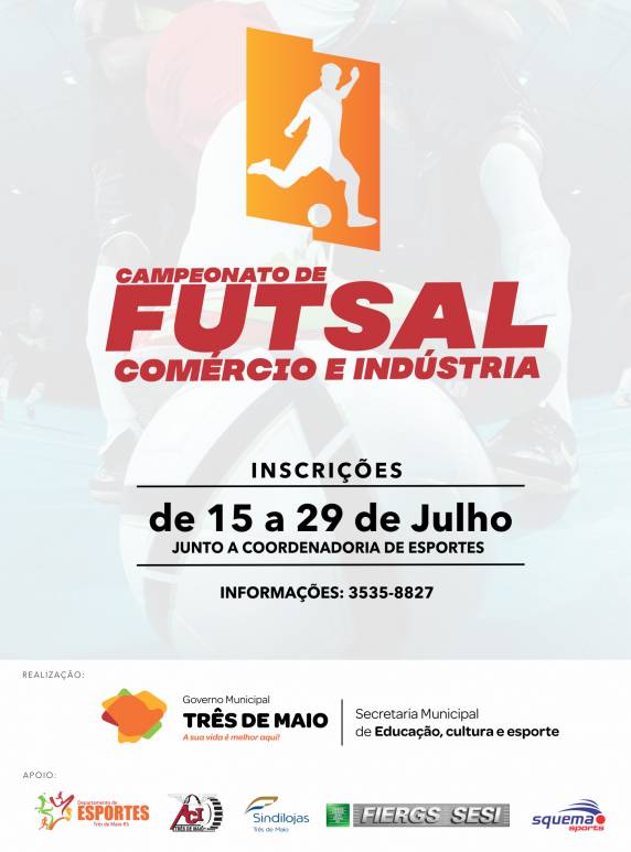 As inscrições poderão ser realizadas até dia 29 de julho no Departamento de Esporte da Prefeitura Municipal