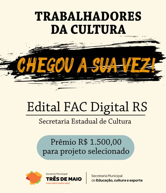 Coordenadoria de Cultura irá auxiliar no cadastramento de projetos desenvolvidos em Três de Maio