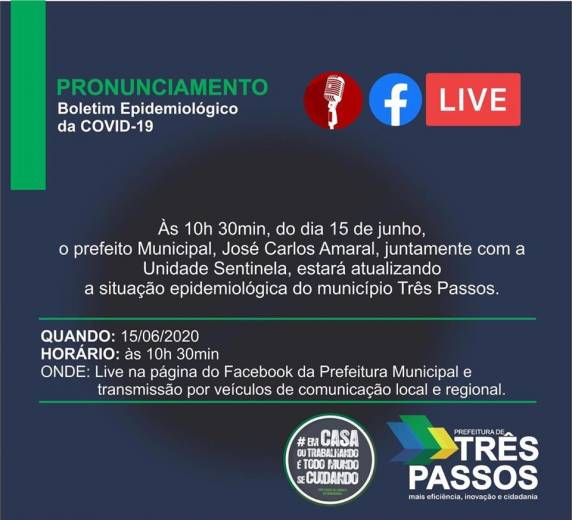 Prefeito, José Carlos Amaral, coordenadora da Unidade Sentinela, Cássia Maya, e médica que integra a equipe da unidade, Lília Nunes, participarão da live, às 10h30min