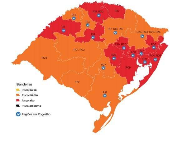 Maior parte do Estado aparece com risco alto de contaminação para coronavírus