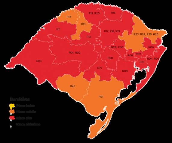 Com isso, 76% da população gaúcha está em regiões consideradas de alto risco para a doença