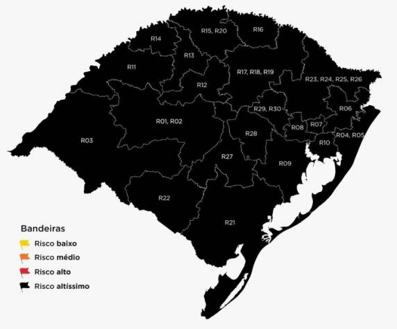 Todo o RS foi classificado com o patamar mais alto de risco para o coronavírus nesta sexta (26)