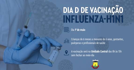 Imunização será realizada na Unidade Central de Saúde, das 8h às 15h, sem fechar ao meio-dia