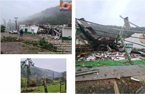 Em Herval D'Oeste, ventos chegaram a 100 km/h. Chuva e vento forte seguem previstos para Santa Catarina até quinta-feira.