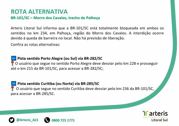 Rodovia segue interditada desde sábado (13) no Km 235. Arteris orienta motoristas com rotas alternativas