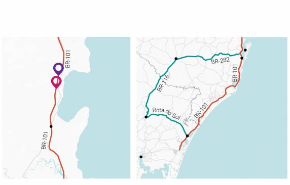 Rodovia ficou interditada na noite de sábado (13) em razão da chuva forte que atinge o Estado catarinense