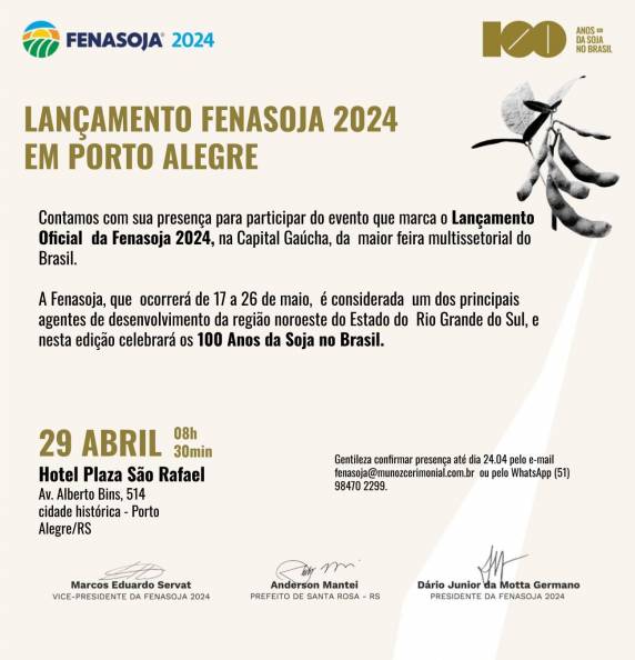 O cerimonial acontecerá na próxima segunda-feira (29/04), às 8h30, no Hotel Plaza São Rafael. 