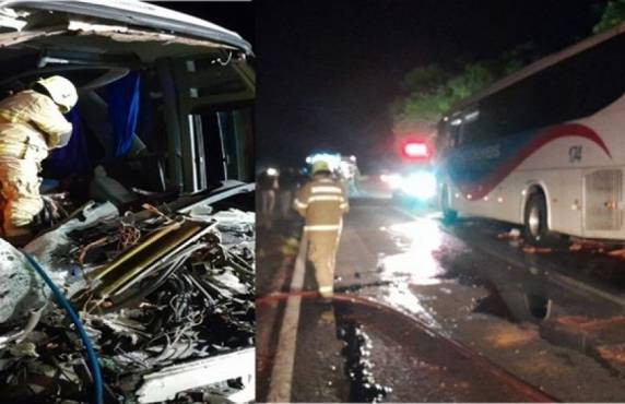 Colisão envolveu um ônibus e um caminhão