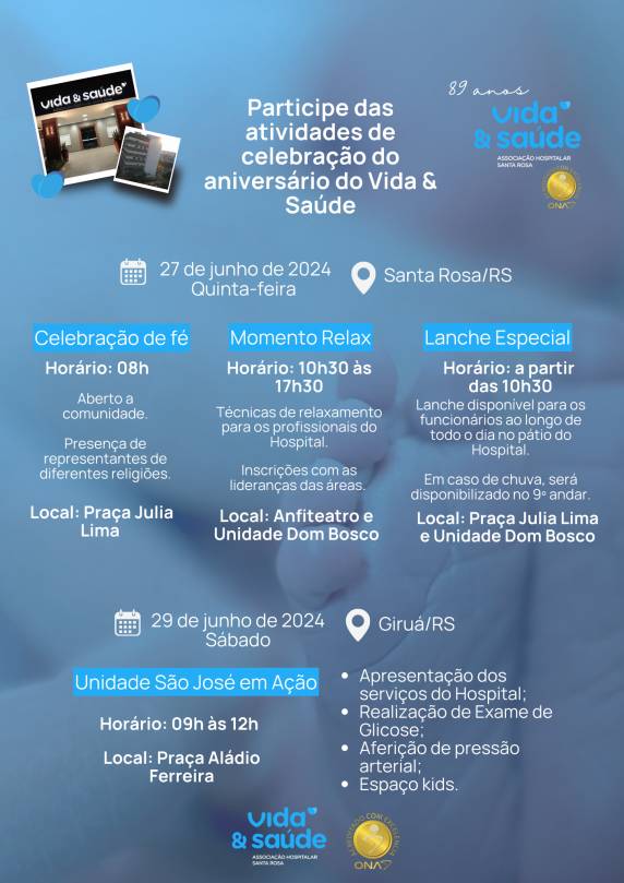 Para comemorar a data, o Hospital programou uma série de atividades.