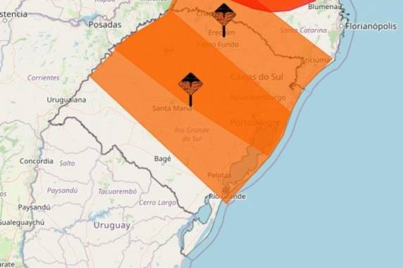 Válido até as 18h desta quinta-feira (22), primeiro aviso destaca risco de chuva, ventos intensos e granizo