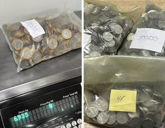 Comerciante Priscila Raupp chamou funcionários para ajudar na contagem. Comprador havia levado 13 galões de água cheios de dinheiro à revenda de carros em São José, na Grande Florianópolis.