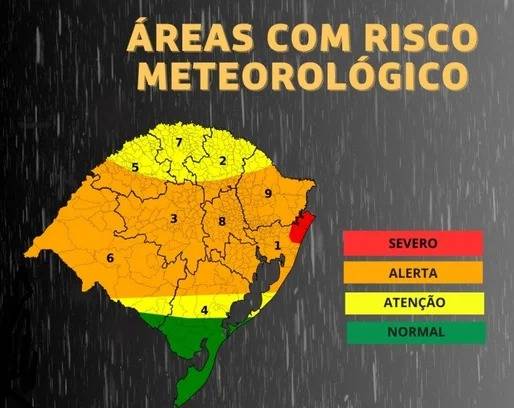Há risco de inundações em córregos, arroios e rios. Instabilidade deve ser registrada entre terça e quinta-feira