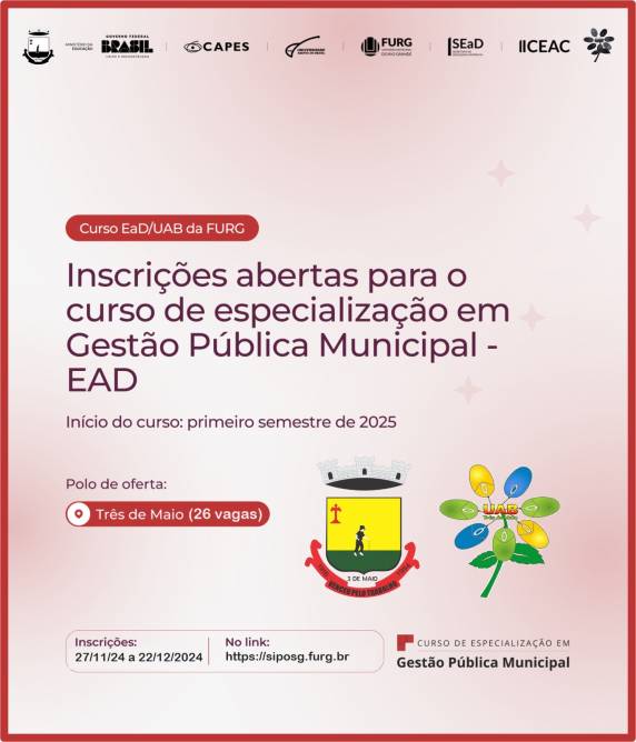 Inscrições exclusivamente via internet do dia 27/11/2024 até o dia 22/12/2024