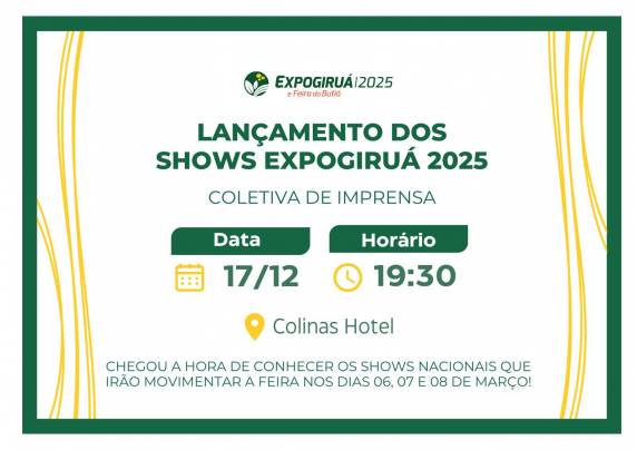 O evento está marcado para contecer no Colinas Hotel