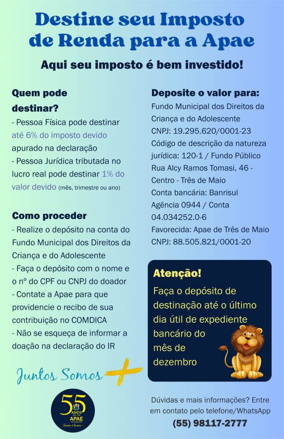 Pessoa física pode destinar até 6% do imposto devido apurado na declaração, e pessoa jurídica tributada no lucro real pode destinar 1% do valor devido (mês, trimestre ou ano).