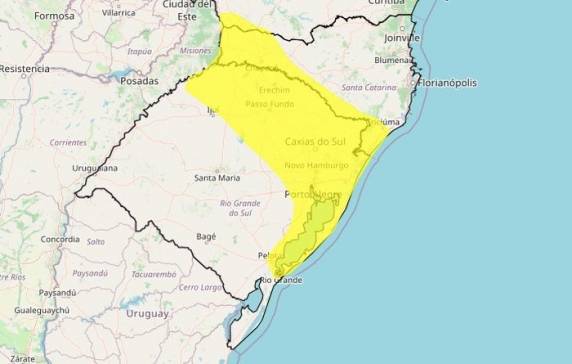 Aviso é válido até as 10h de quarta-feira e abrange diferentes regiões do Rio Grande do Sul