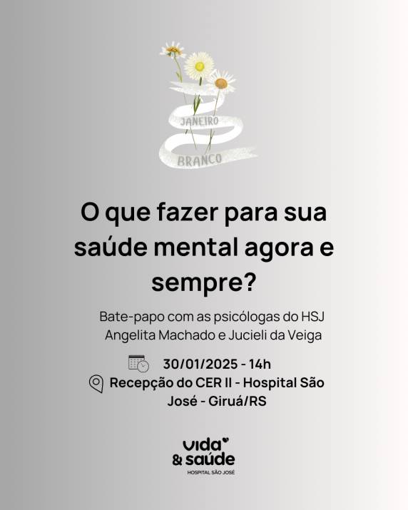 Com o tema ''O que fazer pela sua saúde mental agora e sempre?'', a atividade será realizada na próxima quinta-feira (30), às 14h, na recepção do CER II