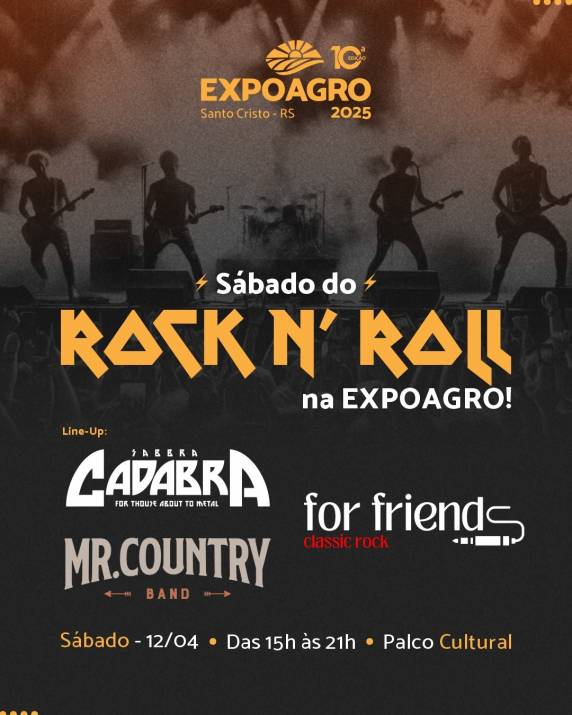 O público poderá curtir o som de três bandas, entre 15h e 21h, com acesso gratuito