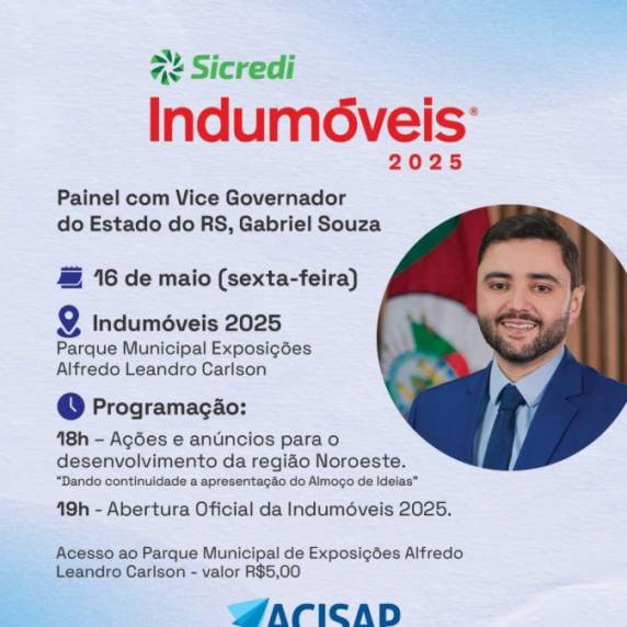 Ele estará na sexta-feira, 16 de maio, às 18h,  no Parque de Exposições de Santa Rosa