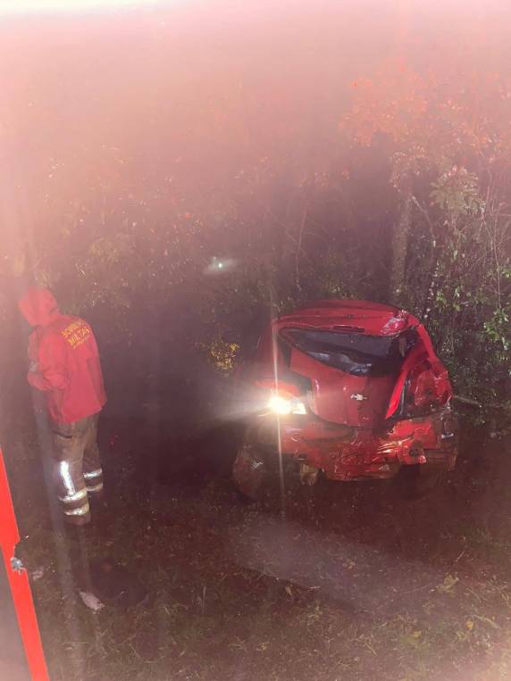 Depois de sair da pista um Onix conduzido por uma mulher bateu em árvores na lateral da rodovia