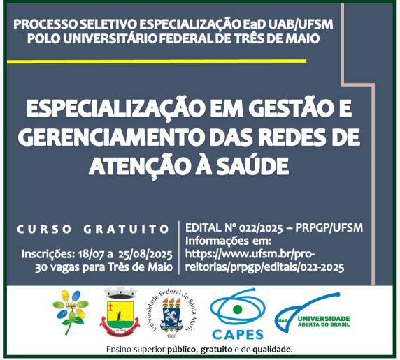 30 vagas para o Polo EaD/UAB de Três de Maio.