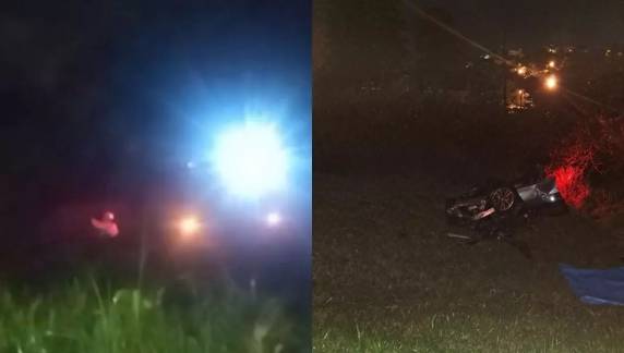 Um dos carros envolvidos no acidente na BR-101, em Itapema, pegou fogo