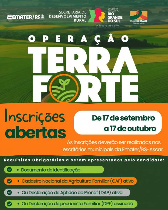 Os agricultores interessados podem se inscrever de 17 de setembro até 17 de outubro