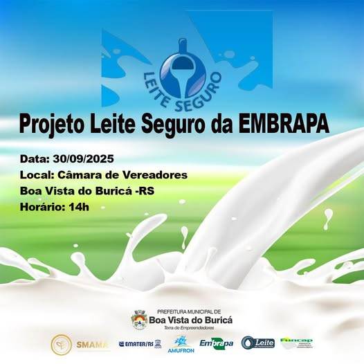 Evento voltado à qualidade e segurança na produção de leite será realizado no dia 30 de setembro na Câmara de Vereadores