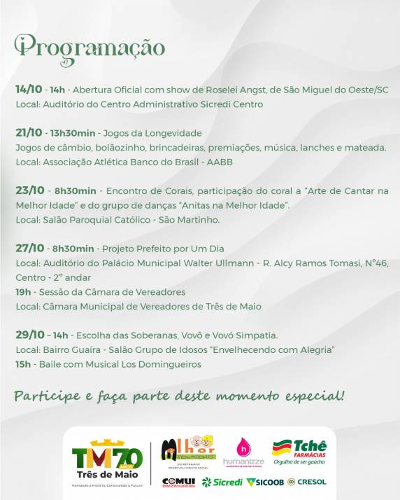 Eventos que promovem integração, lazer e valorização dos idosos ao longo do mês de outubro.