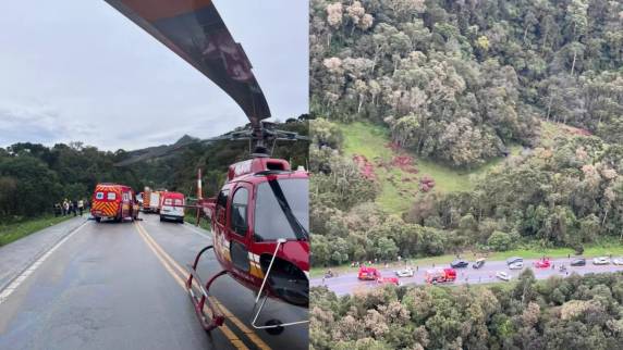 Colisão frontal envolveu dois veículos, um Renault e um Volkswagen Jetta e mobilizou bombeiros e helicóptero