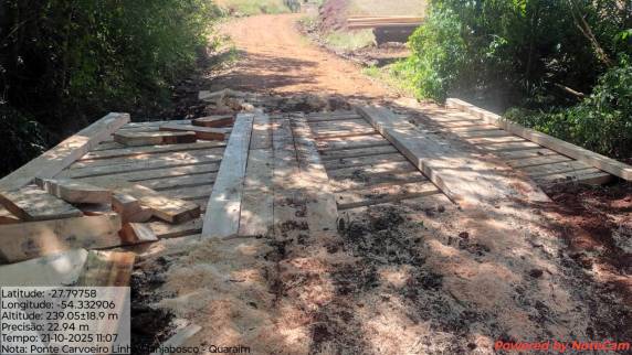 O Governo Municipal de Três de Maio concluiu a reforma da ponte nas proximidades do Carvoeiro e informa que a estrutura já está liberada. Nova manutenção será realizada nesta quarta-feira (22) em outra ponte da localidade.