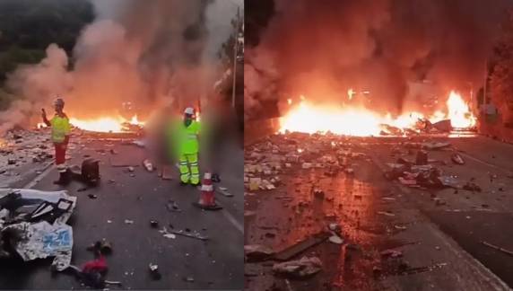 Veículo teria perdido o freio na descida da serra e atingido outros automóveis; rodovia segue bloqueada