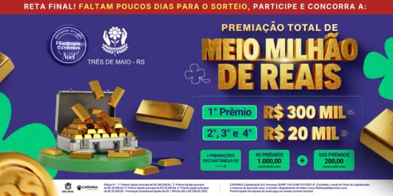 Ação solidária é totalmente digital, permite concorrer a prêmios de até R$ 300 mil e fortalece o trabalho da Apae de Três de Maio; sorteio ocorre no dia 27 de dezembro pela Loteria Federal.