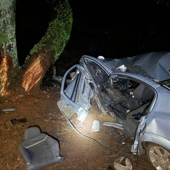 Veículo aquaplanou em pista molhada, saiu da rodovia e colidiu contra árvore entre Não-Me-Toque e Carazinho