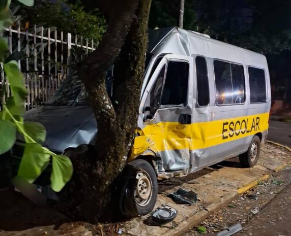 Nove crianças estavam no veículo escolar e não se feriram; motorista foi encaminhado ao hospital